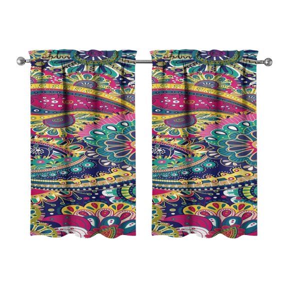 Paisley Design Kitchen Curtains - Vintage Tier Cafe Curtains for Bathroom Living RV Rod Pocket Window Drapes 36 Inch 2 Panels Set 28"x36" Window Treatment Tiers