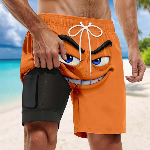 Men's Beach Shorts for Summer Swim Trunks with Print Double Layer Design for Surf and Pool Activities