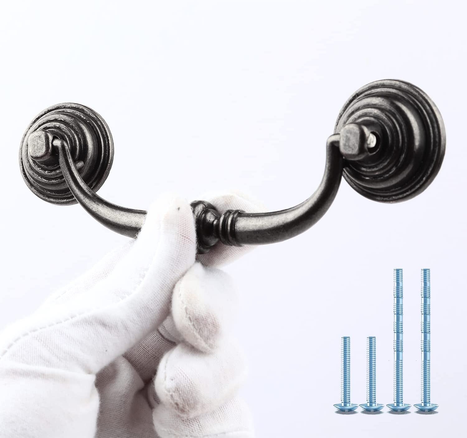 6 Pack 4.25"Hole Center Shabby Chic Drawer Pulls Handles Antique Black Kitchen Cabinet Drop Bail Pulls Handles (108mm/Antique Black)