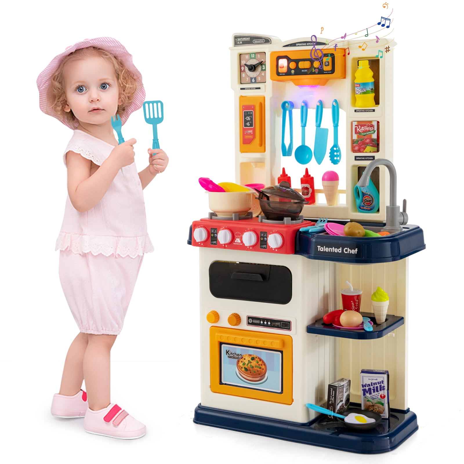 Gymax Kitchen Playset 64Pcs Realistic Play Kitchen Set For Boys Girls W