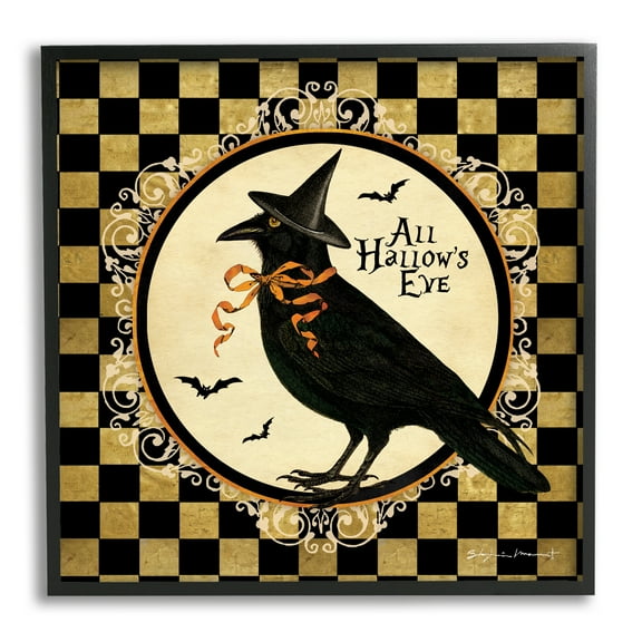 Stupell Industries All Hallow's Eve Halloween Crow Holiday Painting Black Framed Art Print Wall Art