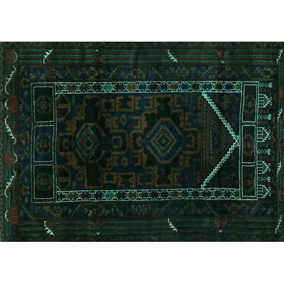 Ahgly Company Machine Washable Indoor Rectangle Persian Turquoise Blue Traditional Area Rugs, 7' x 10'