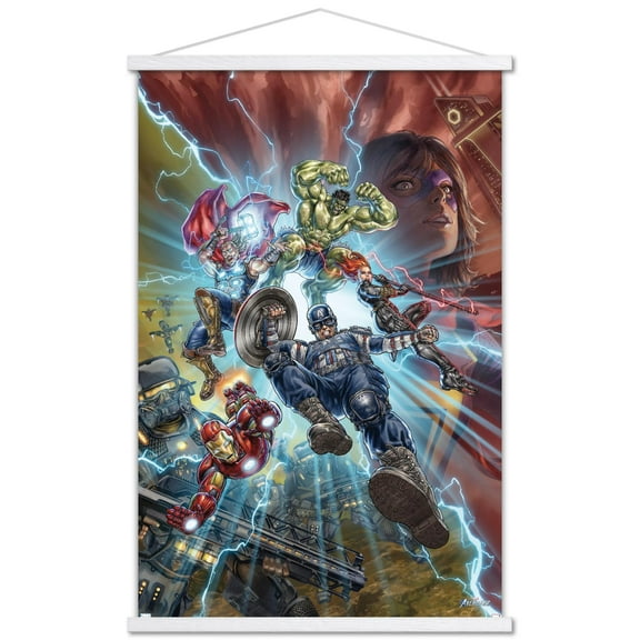 Marvel's Avengers - Battle Wall Poster with Wooden Magnetic Frame, 22.375" x 34"