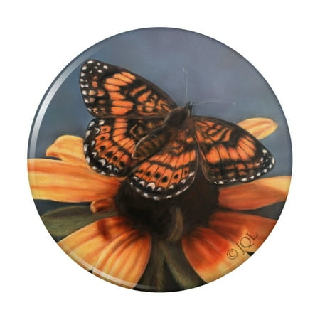 

Pearl Crescent Butterfly on a Yellow Flower Kitchen Refrigerator Locker Button Magnet