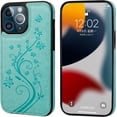 thumbnail image 3 of Compatible with iPhone 13 Pro Max Case Wallet with Card Holder, Embossed Butterfly Pattern PU Leather Double Buttons Flip Shockproof Protective Cover for Magnetic Car Mount 6.7 Inch (Green), 3 of 15