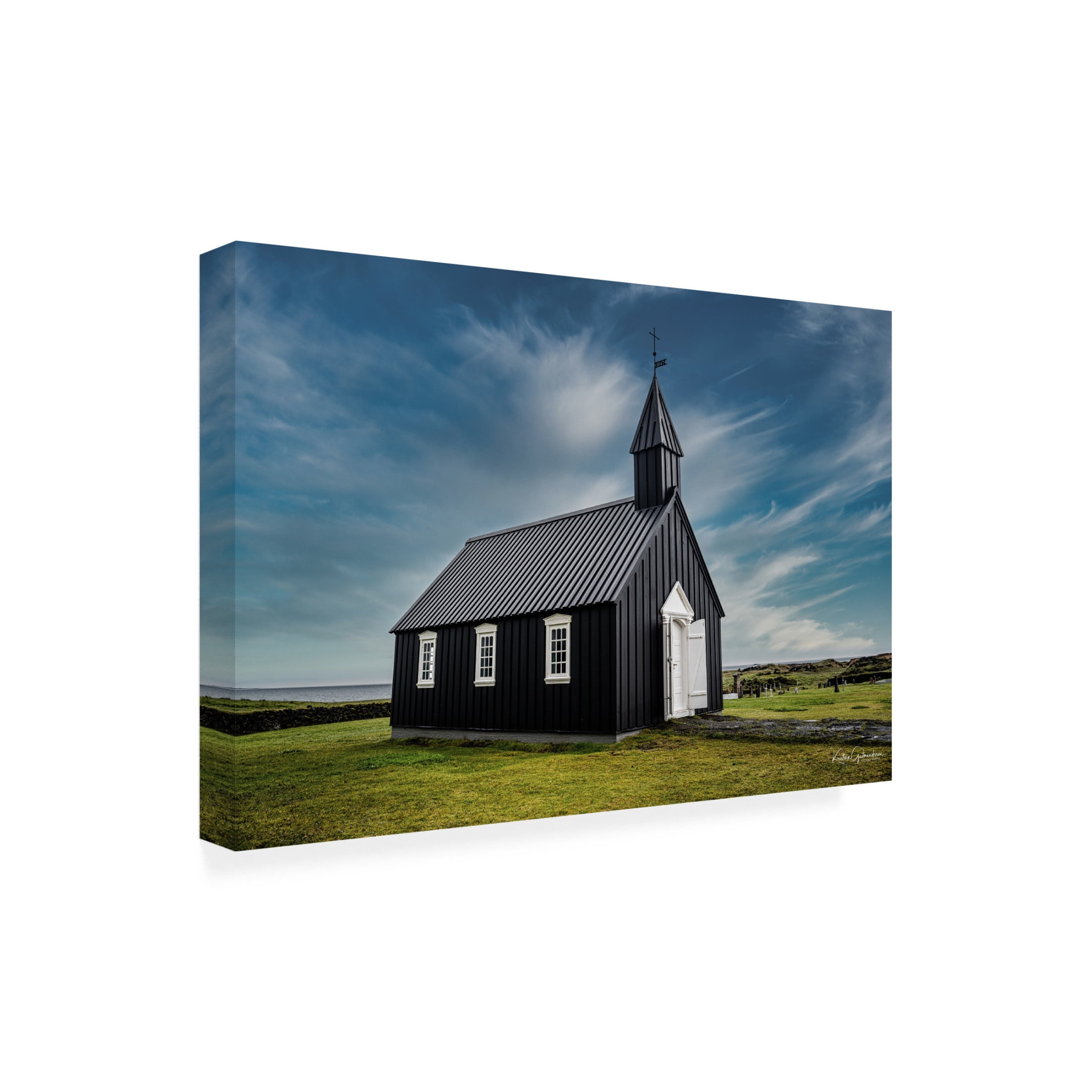 Trademark Fine Art Kristvin Gudmundsson Black Church In Iceland Canvas Wall Art