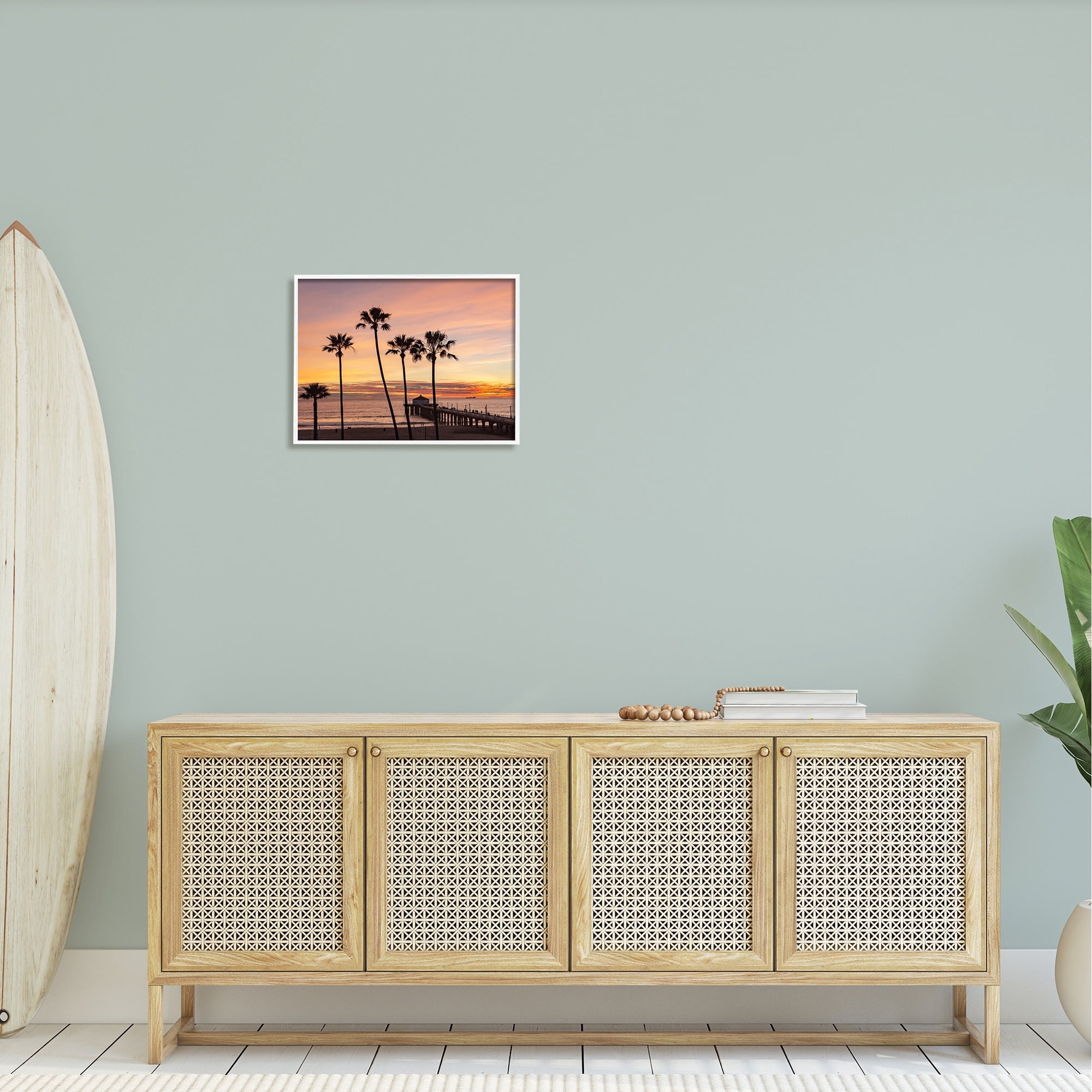 Stupell Industries Tropical Palm Tree Sunset Summer Pier Docks Photograph White Framed Art Print Wall Art, Design by Jeff Poe Photography