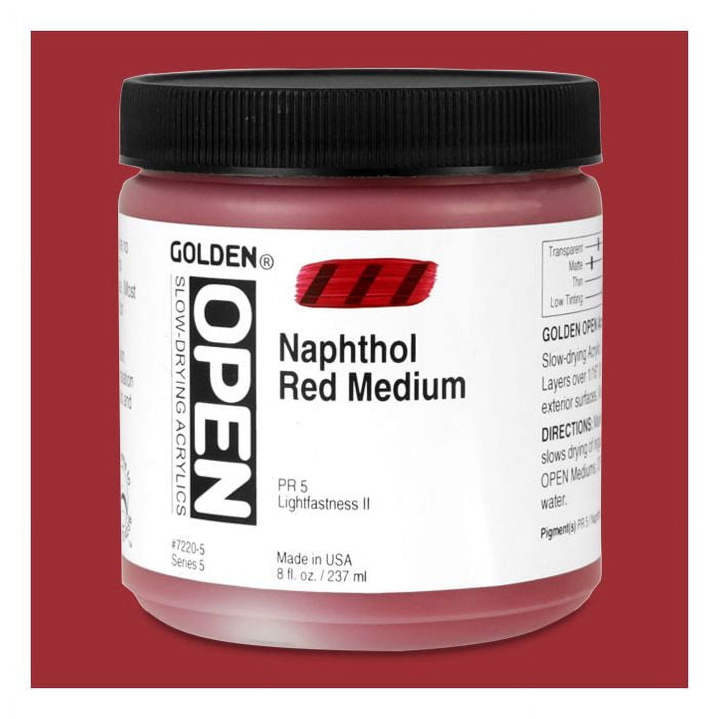 Golden Open Acrylics - Naphthol Red Medium, 8 oz Jar