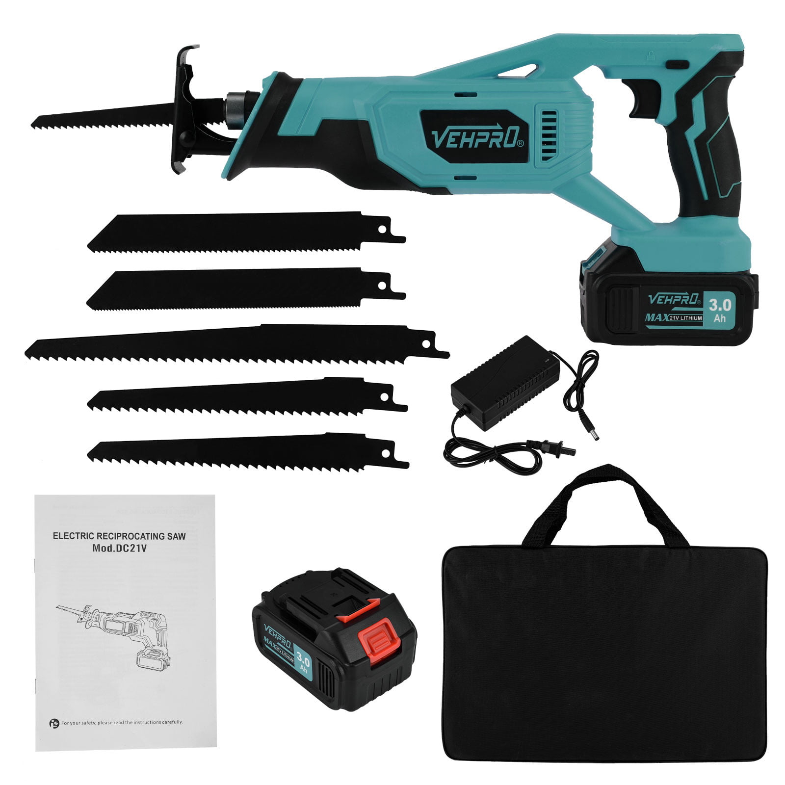Cordless Electric Reciprocating Saw 4 Blades Wood Metal Cutting Recip Hand Helds