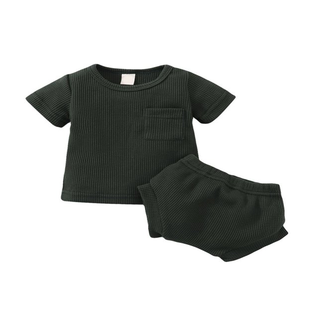 Ensemble de Vêtements Unis pour Bébé T-shirt à Manches Courtes Col Rond avec Poche + Short pour l'Été
