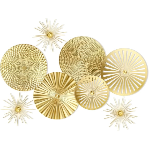 8 Pcs Gold Wall Decor Modern Metal Decor Metal Starbursts Radial Plate Art Hanging Decorative Wall Decorations for Home Bedroom Bathroom Living Room Office Sculpture(Gold)
