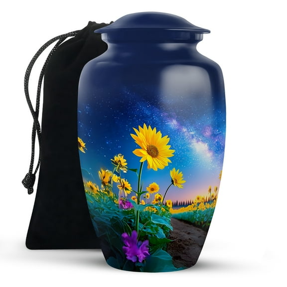 KARYLIZ Sunflower Blue Cremation Urns For Men - Large Funeral Urns for Human Ashes Adult Male and Female Burial - Decorative Funeral Urn For Women - Memorial Urn For Of Dad