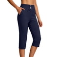 thumbnail image 3 of Women's Plus Size Fitness Yoga Capri Pants, Quick‑Dry Compression Elastic Fabric, Pull On Capris for Women for Workout Casual | TruHer,Navy XL, 3 of 8