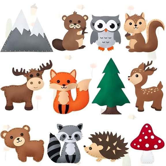 CYFW Woodland Animals Craft Kit Kids DIY Crafting and Sewing Set Woodland Animals Felt Plushie for Girls and Boys Educational Beginners Sewing Set Sewing Kits for Kids Age 8 9 10 11 12
