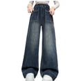 thumbnail image 2 of Avrnliq Womens High Waisted Wide Leg Baggy Jeans Vintage Wash Elastic Waist Pull On Denim Pants with Back Pockets Casual Streetwear Y2K Style Comfort Loose Trousers,Size 12-13T, 2 of 9