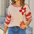 thumbnail image 4 of Women's Floral Sweater Crewneck Long Sleeve Color Block Knit Pullover Tops Orange S, 4 of 9
