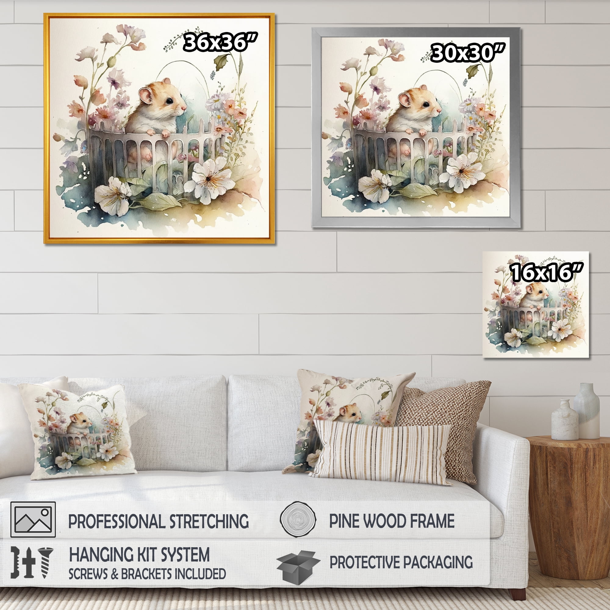 Designart Mouse In Crib With Flowers Canvas Wall Art