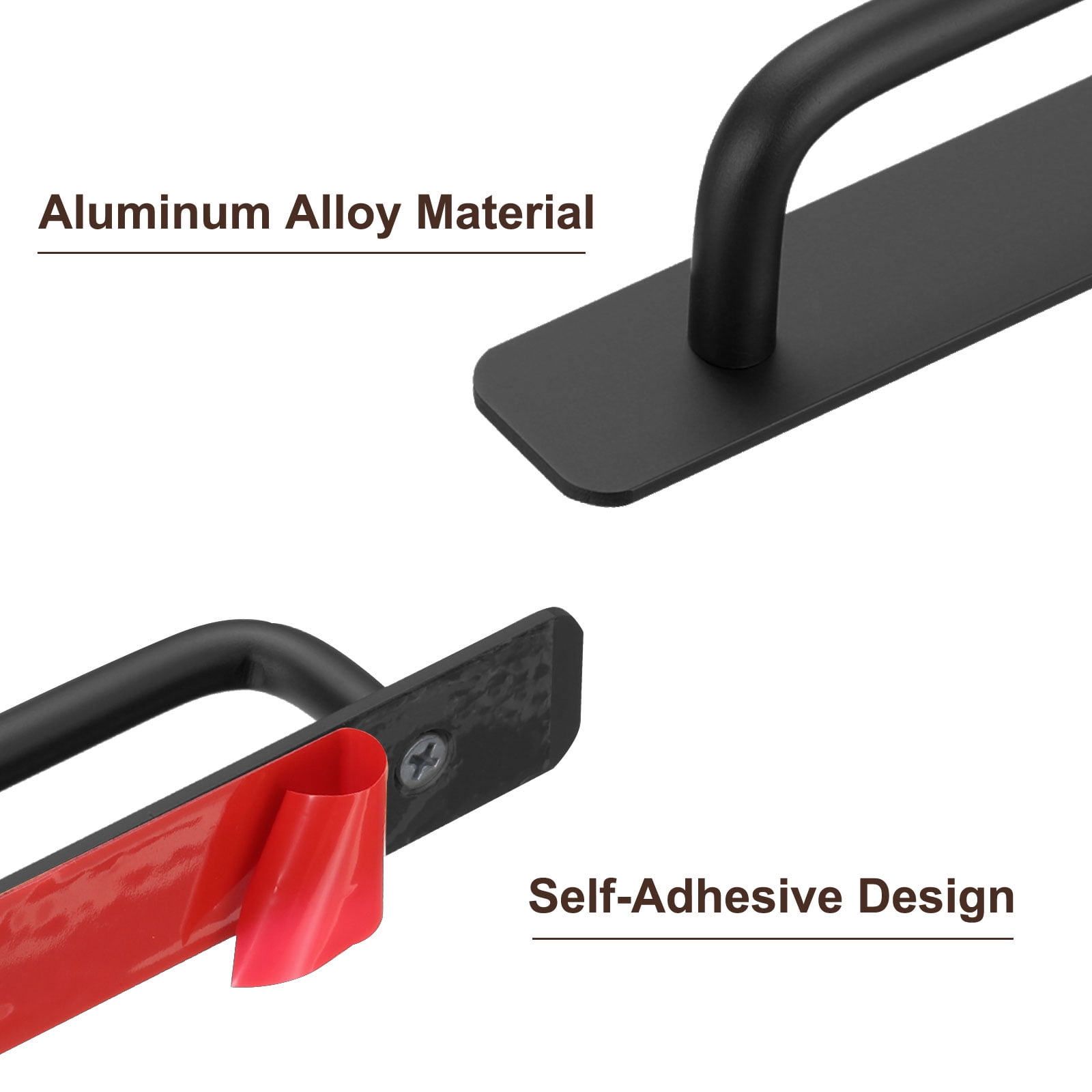Unique Bargains Adhesive Cabinet No Drilling Closet Handle Pulls 7" Black 2Pcs