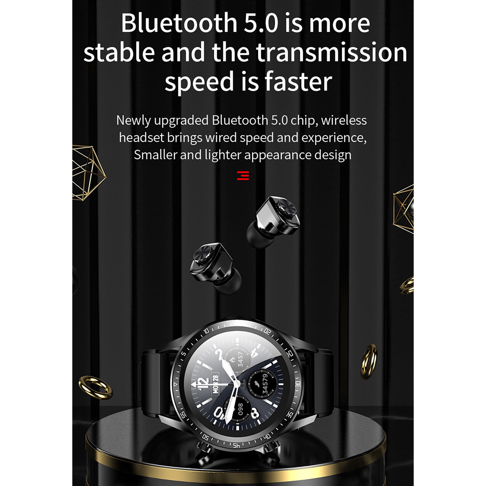 Smart Watches for Women Men - Bluetooth Watch With Earbuds, Round Fitness Watch With Pedometer, Calories, Sleep Monitor, Stress Monitor For IOS And