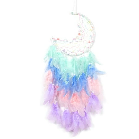 

Morima Dream Catcher with Fairy Lights Moon Dream Catcher Decor Lucky Feather Turquoise Pendant Beads Wall Hanging Ornament for