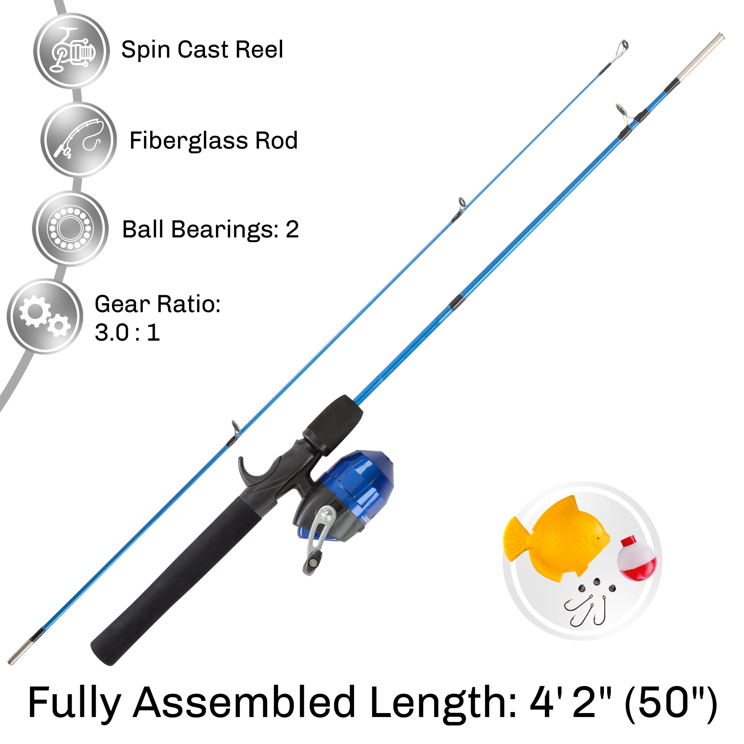 Youth Fishing Rod & Reel Combo-4'2” Fiberglass Pole, Spincast Reel & 8-Piece  Tackle Kit for Kids & Beginners-Shallow Series (Pink) 