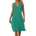 thumbnail image 3 of Ahuyic Womens Casual Dress,Womens Plus Size Dress,Womens Summer Casual V-Neck Sleeveless Solid Long Dress,Green,S, 3 of 5