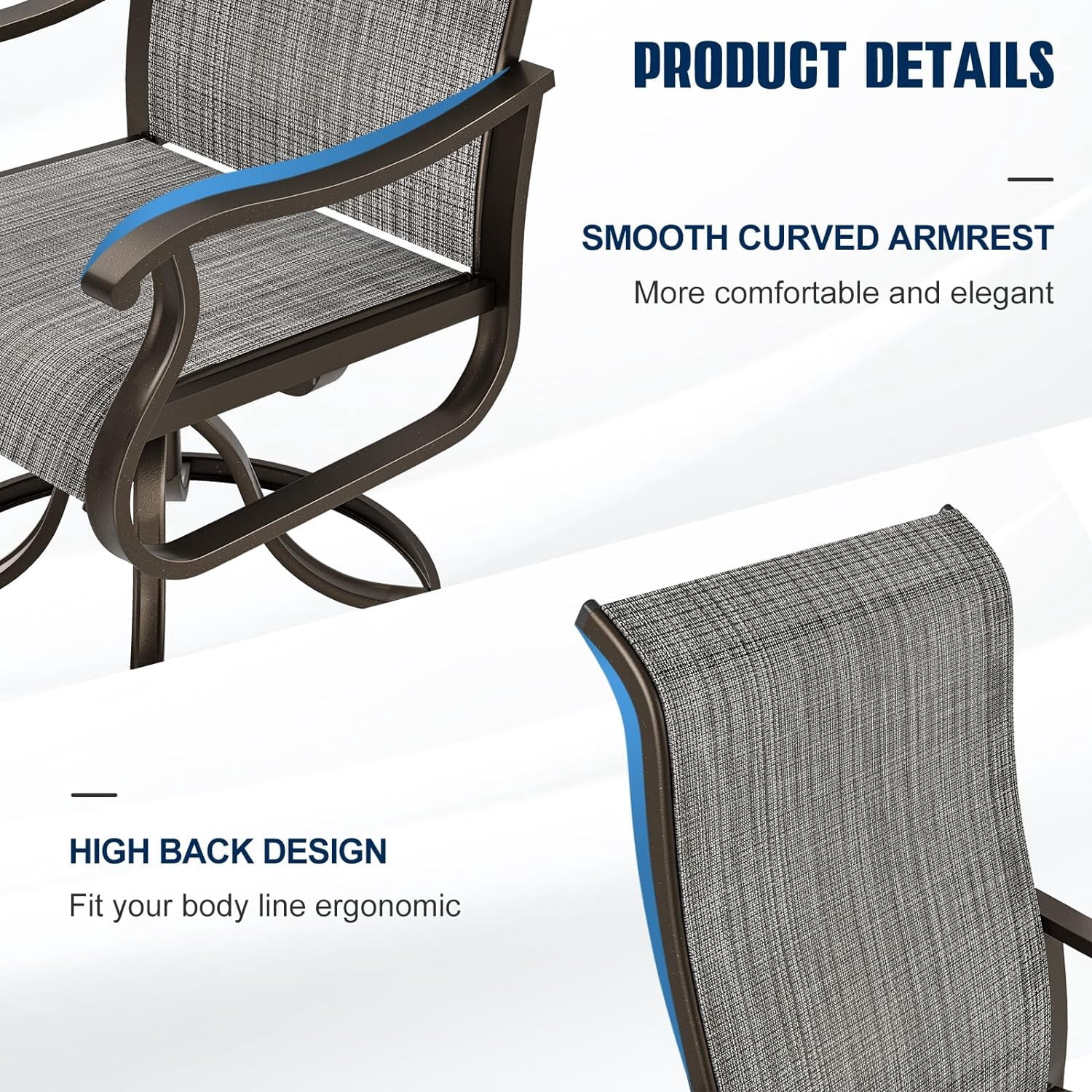 Techmilly Outdoor Dining Chairs , Patio Swivel Chairs Set of 2, Support 400lbs , Light Grey