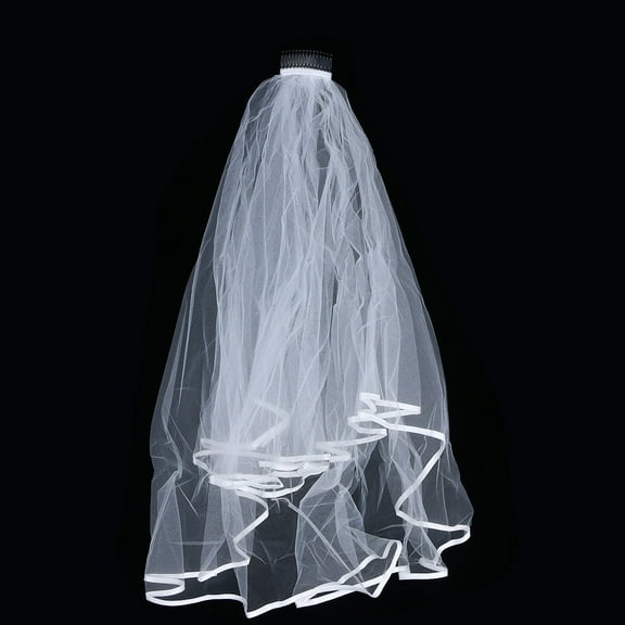 PBPBOX Wedding Bridal Veil 2 Tier Beige Lace Applique Comb Hair Decoration