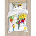 thumbnail image 1 of World Map Duvet Cover Set Twin Size, Colorful Detailed Continents Design Countries and Oceans Cartoon Illustration, Decorative 2 Piece Bedding Set with 1 Pillow Sham, Multicolor, by Ambesonne, 1 of 2