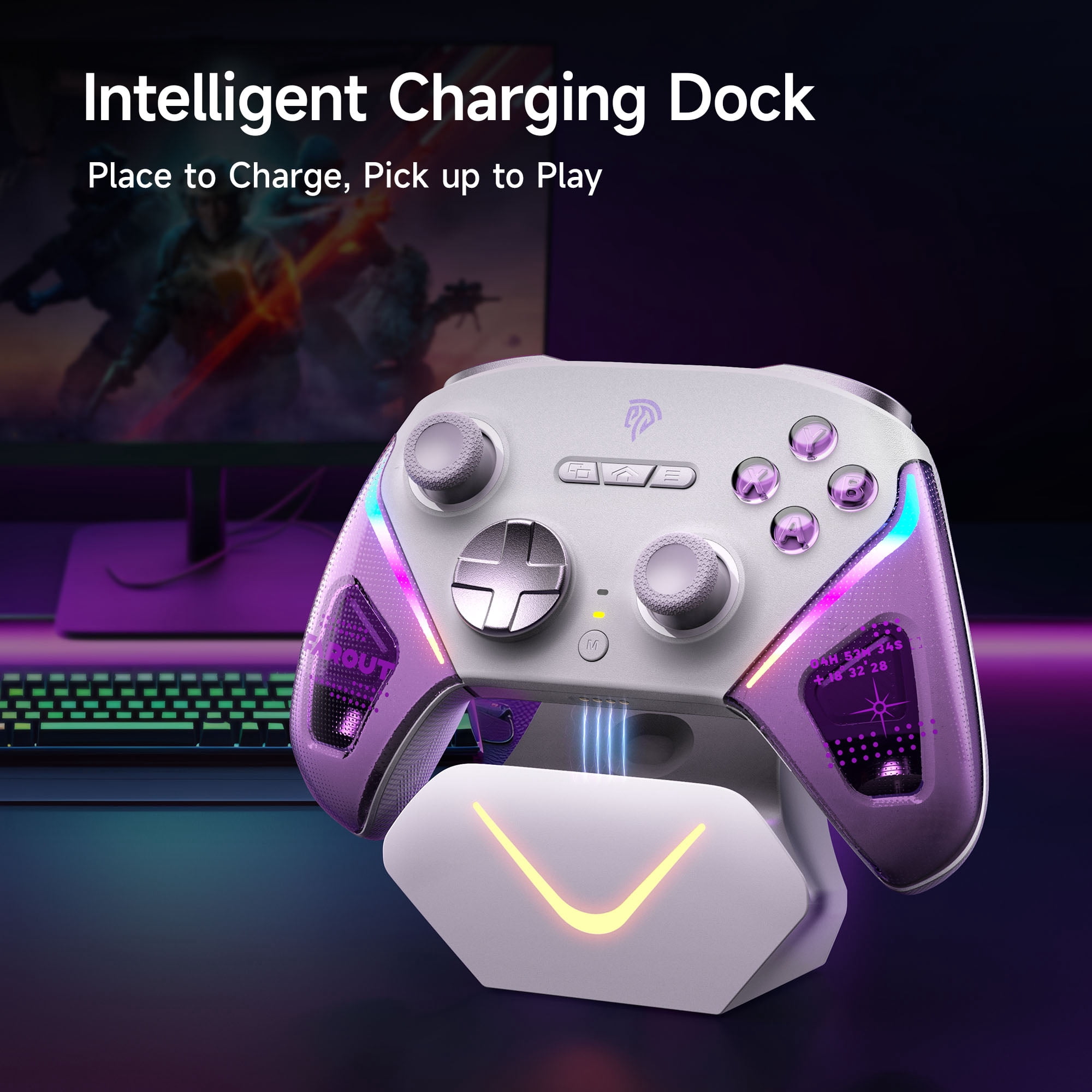 EasySMX D10 PC Controller with Charging Dock/TMR Joysticks/Dual-Mode Triggers/Motion Control, Wireless Gaming Controller for PC,iOS,Android,Switch,Steam