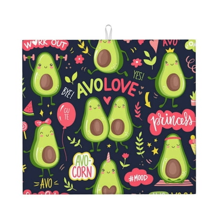 

Xecao Avocado Love Print Dish Drying Mat for Kitchen Counter Absorbent Coffee Bar Mat Dish Drainer Rack Mats Dining Room Decoration