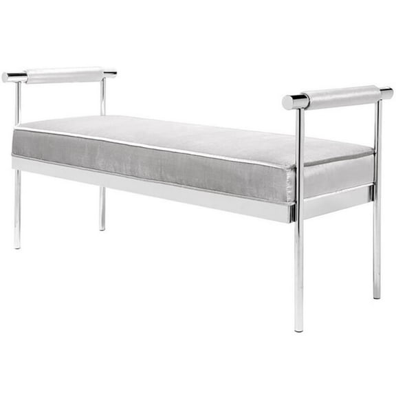 Uptown Club Upholstered Bench with Pick Up Armrests in Gray Velvet