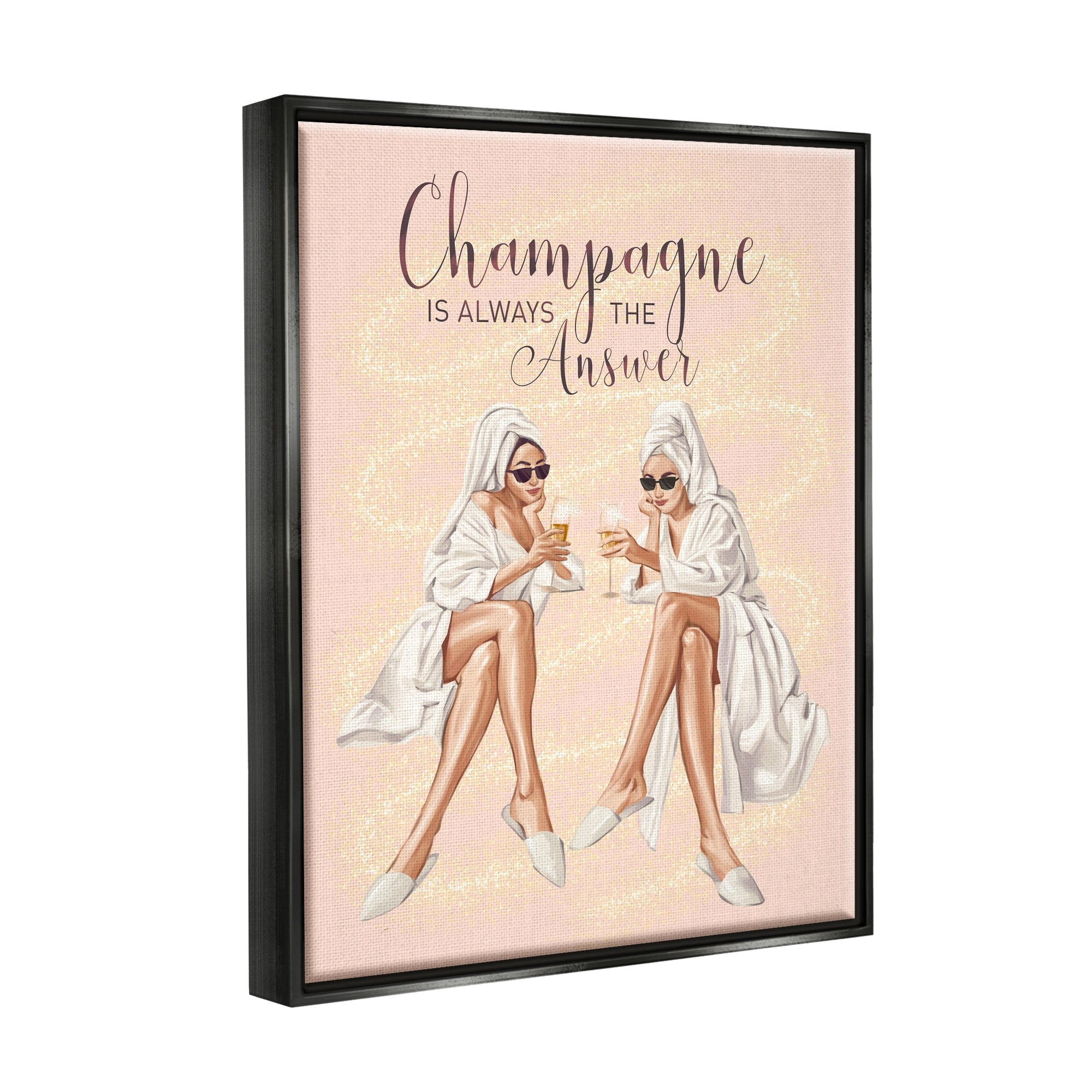 Stupell Industries Champagne Typography Quote Pink Glam Robes Cheers Metallic Gold Framed Floating Canvas Wall Art, 16x20, by Ziwei Li