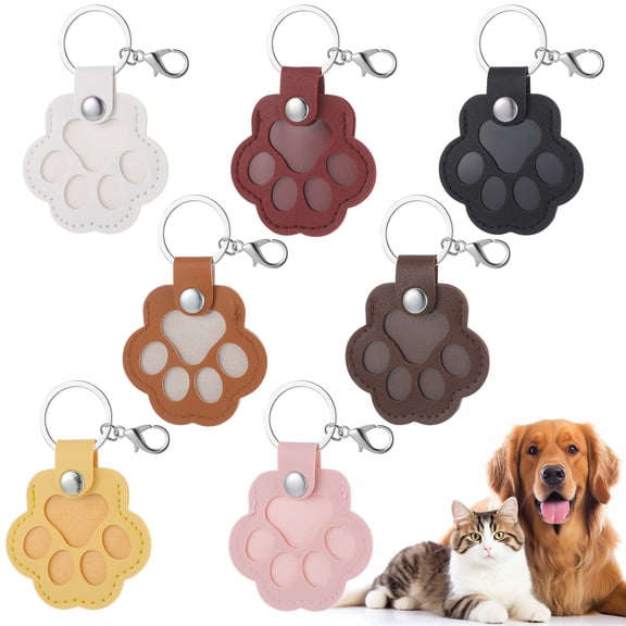 Bocaoying 7 Pack Pet Hair Keepsake Keychain, Memorial Keychain for Dog Cat with Leather Paw Shape, Pet Fur Storage Keychain for Bag Purse, Black Brown Pink Red White Yellow, 2.3"x3.5"