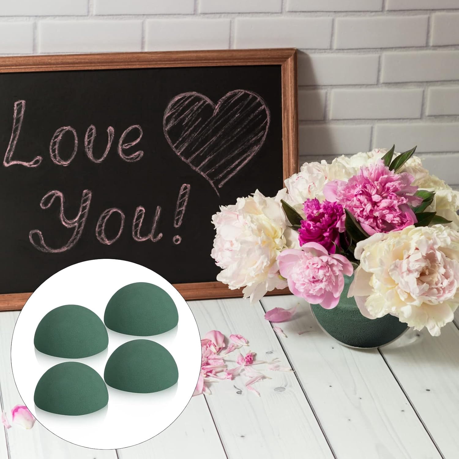 ABPETE 4 Pcs Half Ball Floral Foam Block Green Wet Dry Flower Foam Green Foam Balls Large Flower Craft for Wedding Artificial Flower Plant Bouquet Arrangement DIY Craft(4.72 x 2.36 Inch)