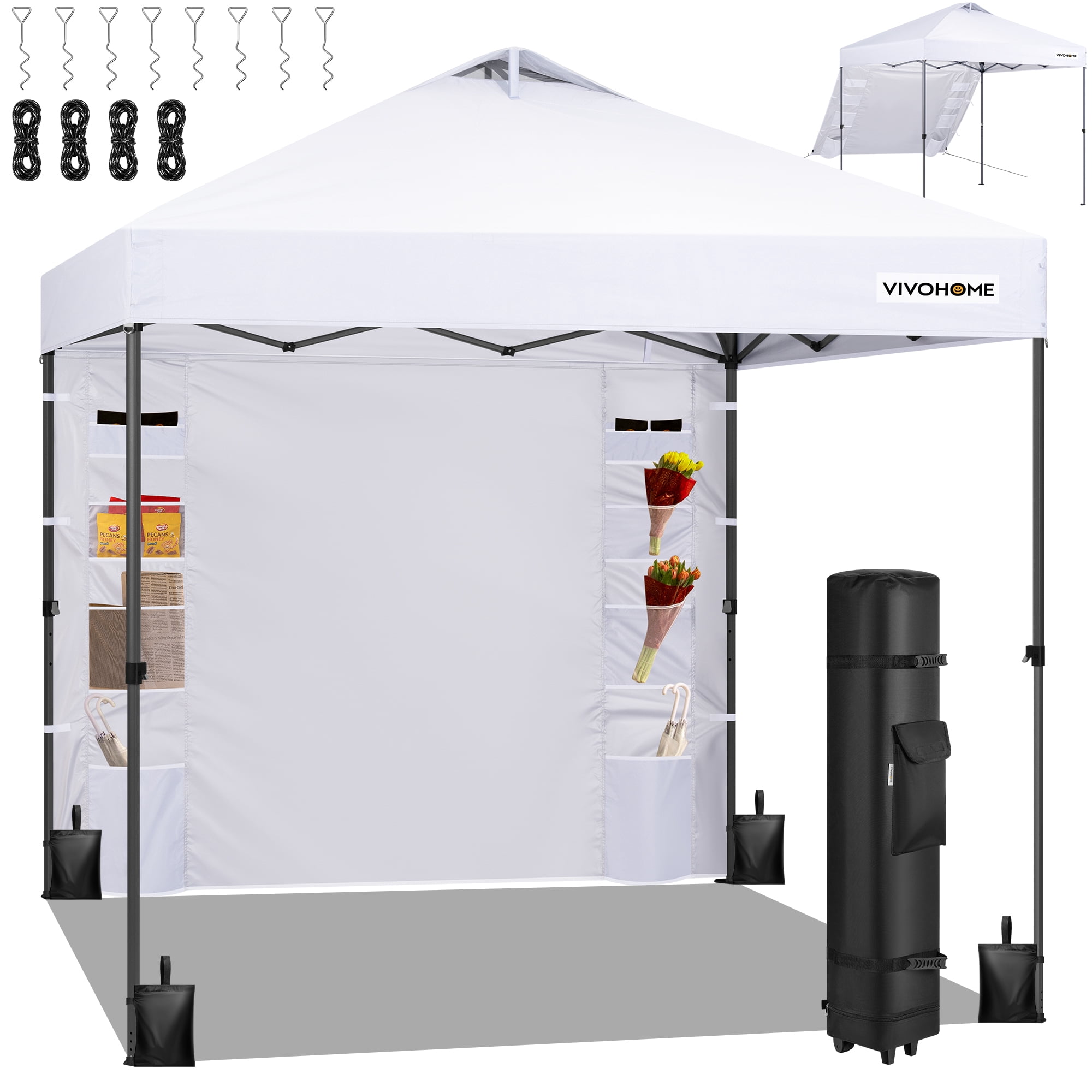 SPECSTAR 10'x10' Pop Up Canopy, One Push Set-up Tent with 1 Sidewall for Outdoor, White