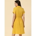 thumbnail image 4 of DARING DIVA Notched Lapel V-Neck Above Knee Elastic Waist Shirt Dress M Yellow, 4 of 6