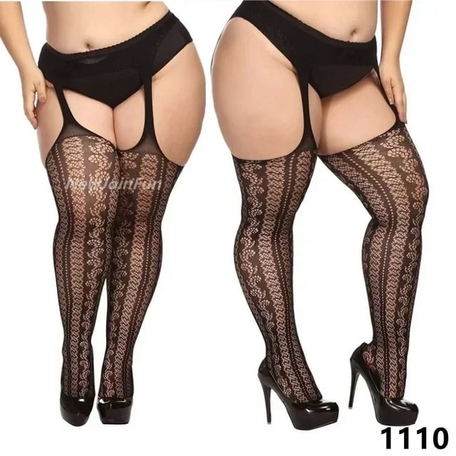 FREEAUCE Bas Grande Taille pour Femmes Bas en Dentelle Surdimensionnés TTTG Bas Résille Transparents 1110 Taille Unique