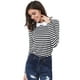 thumbnail image 4 of Disfraz de Halloween para mujer Allegra K blusa a rayas en contraste Peter Pan Negro M, 4 of 6