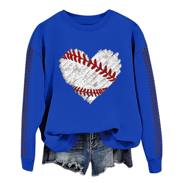 Chandail en Molleton Uni Femme Printemps Imprimé Baseball Col Rond Ample Décontracté Chandail à Capuchon - Hontri