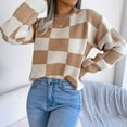 thumbnail image 6 of Lastesso Womens Plaid Color Block Tops Sweater Crew Neck Loose Fit Fashion Blouse Comfort Fall Clothing, 6 of 8