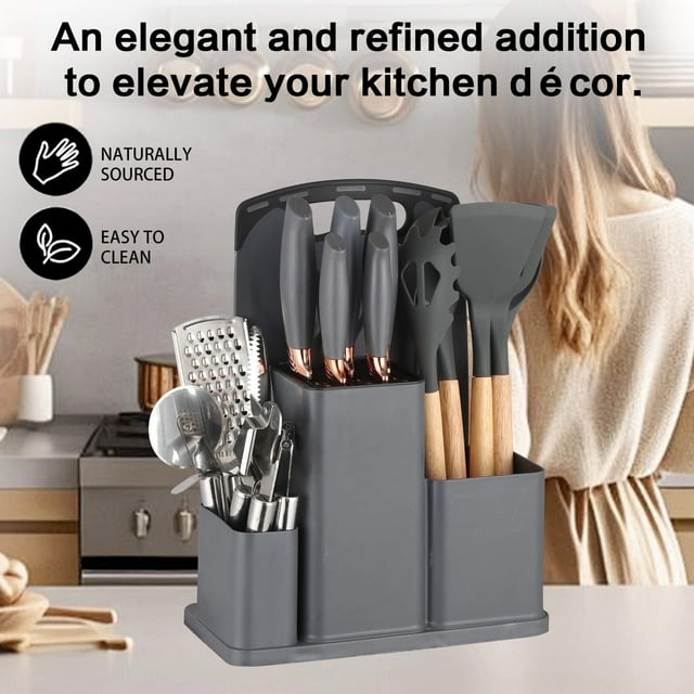 20PCS Silicone Stainless Steel Cooking Utensils-Multifunctional Kitchen Utensil Set, Wooden Handles Tools Set,Stainless Steel Kitchen Gadgets Accessories, Chef Knife Set,Perfect Kitchen Cooking Tools