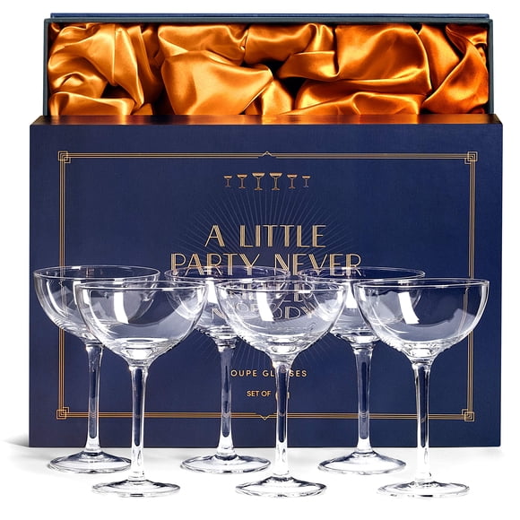 Juego de vasos Champagne Coupé, cristal vintage, 180 ml, años 20