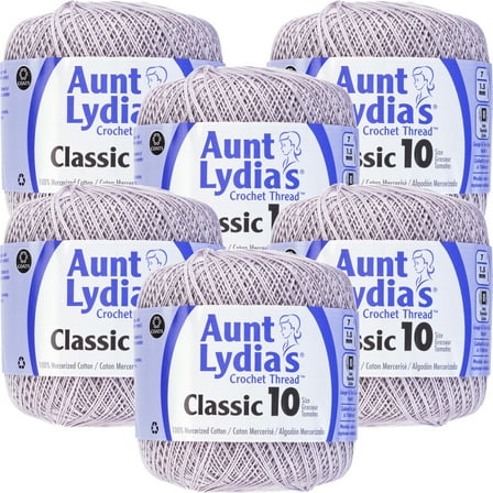 Aunt Lydia's Classic Crochet Thread Size 10 -Silver, Multipack Of 6