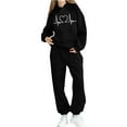 thumbnail image 5 of Conjunto de sudadera con capucha de manga larga para niños con estampado en forma de corazón y pantalones deportivos con lazo en las piernas, conjunto deportivo informal de dos piezas para niños, poli, 5 of 5