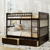 Euroco Full over Full Bunk Bed with Drawers, Convertible into Two Bes, Espresso