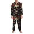 thumbnail image 3 of Kdxio Classical Rose Crown Skull Men’s Pajama Set Pajamas For Men 2 Piece PJ Set with Men Pajama Pants and Long Sleeve T-Shirt Lounge Set-X-Large, 3 of 7