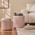 thumbnail image 4 of Round Set of 2 Ottoman with Storage-Upholstered Velvet Vanity Stool for Makeup Multifunctional Ottomans Coffee Table Padded Seat Foot Rest for Living Room&Bedroom (Pink), 4 of 12