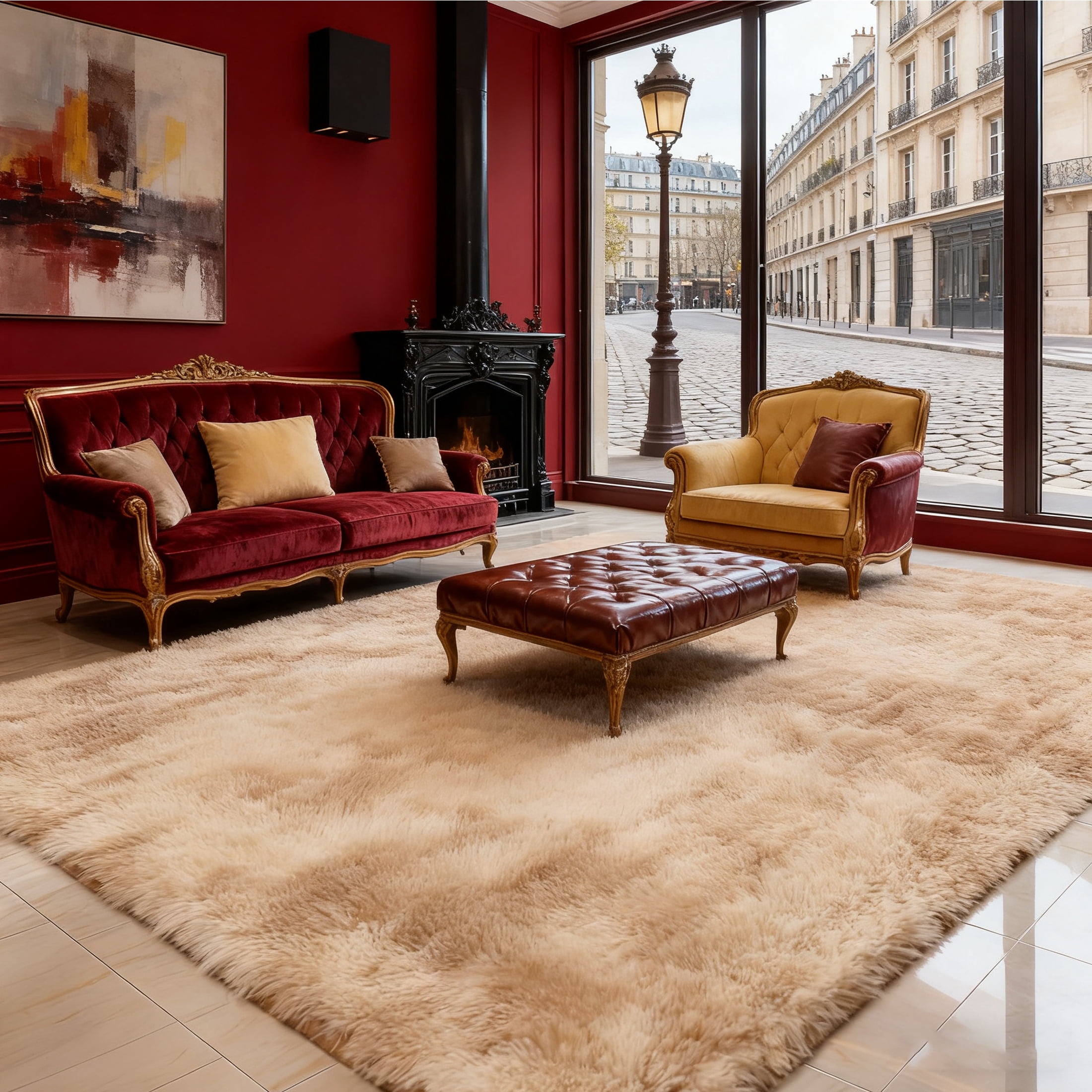 Area Rugs for Livingroom Bedroom, 9' x 12' Soft Fluffy Shag Indoor Floor Carpet for Living Room Bedroom Dining Room Office Home Decor, Tie-dye Beige