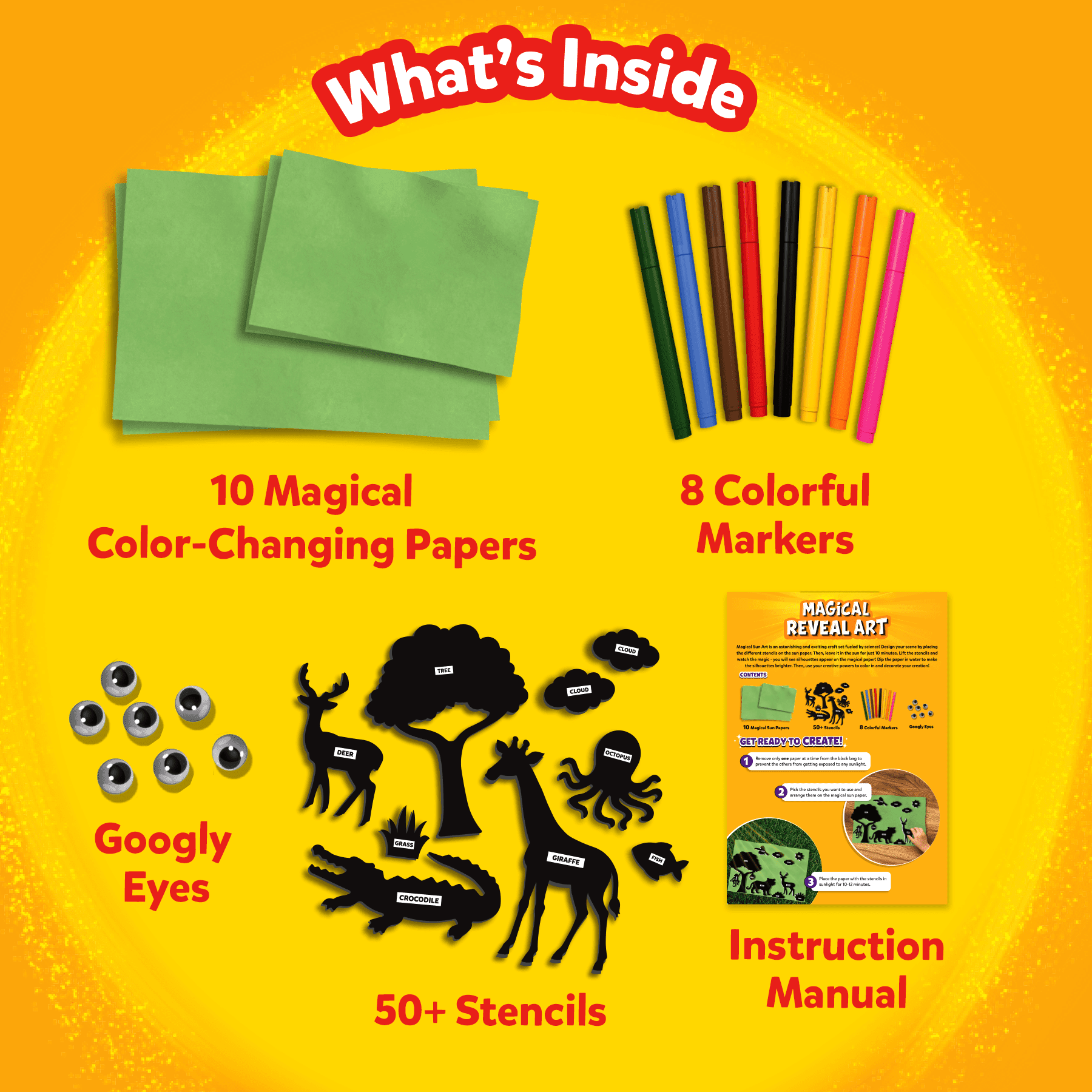 Skillmatics Paper Art Kit - Magical Reveal Art, STEM Craft Kit for Kids with Decorative Paper, Stencils & Markers, Create with Light, Mess-Free, Indoor Fun, Gift for Ages 4 to 12